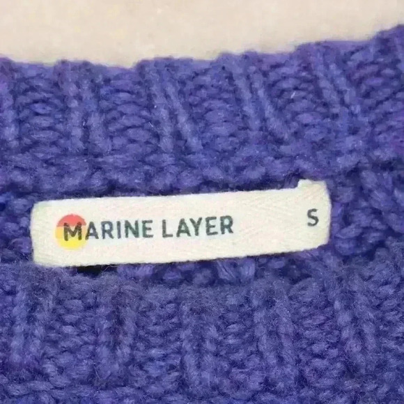 MARINE LAYER Royal Purple Knit Sweater Pleated Neck Merino Wool Women Small - Picture 4 of 12